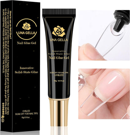 Soft Gel Nail Tips Glue Gel | Solid Nail Glue Gel 15Ml | Lamp Curing Needed Solid State Soak off Glue Super Strong Nail Glue Gel for Acrylic Nails Curing Needed for Nails Extension Fake Nail Tips Press on Nails for Gel Jelly Tips