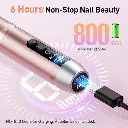 Cordless Nail Drill, Portable Electric Nail Drill 20000RPM Professional Electric Nail File for Acrylic Gel Nails, Rechargeable Nail Drill Machine Home Use for DIY Manicure Pedicure - Gold