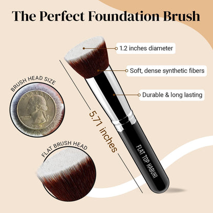 Flat Top Kabuki Foundation Brush by  - Premium Makeup Brush for Liquid, Cream, and Powder Foundation, 3Cm Top Diameter