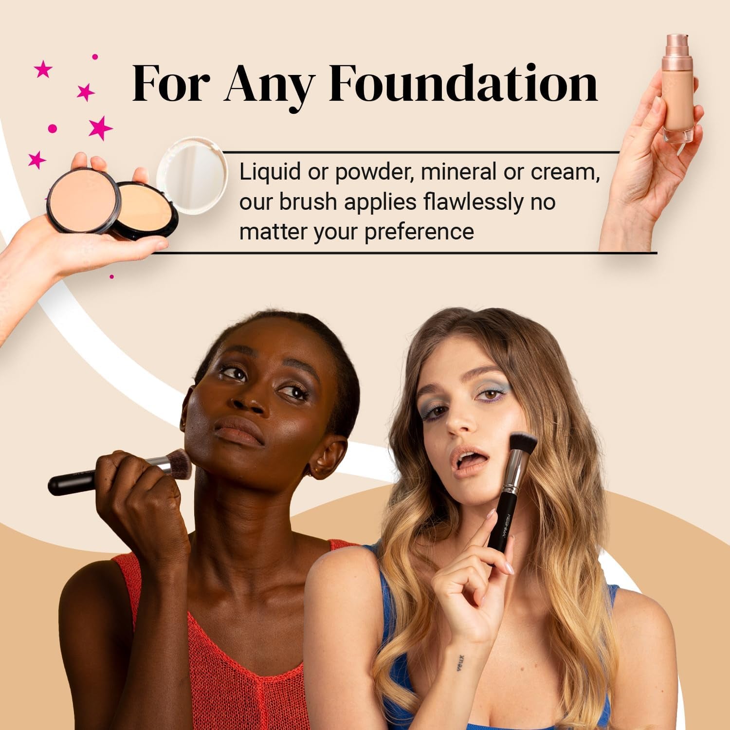 Flat Top Kabuki Foundation Brush by  - Premium Makeup Brush for Liquid, Cream, and Powder Foundation, 3Cm Top Diameter