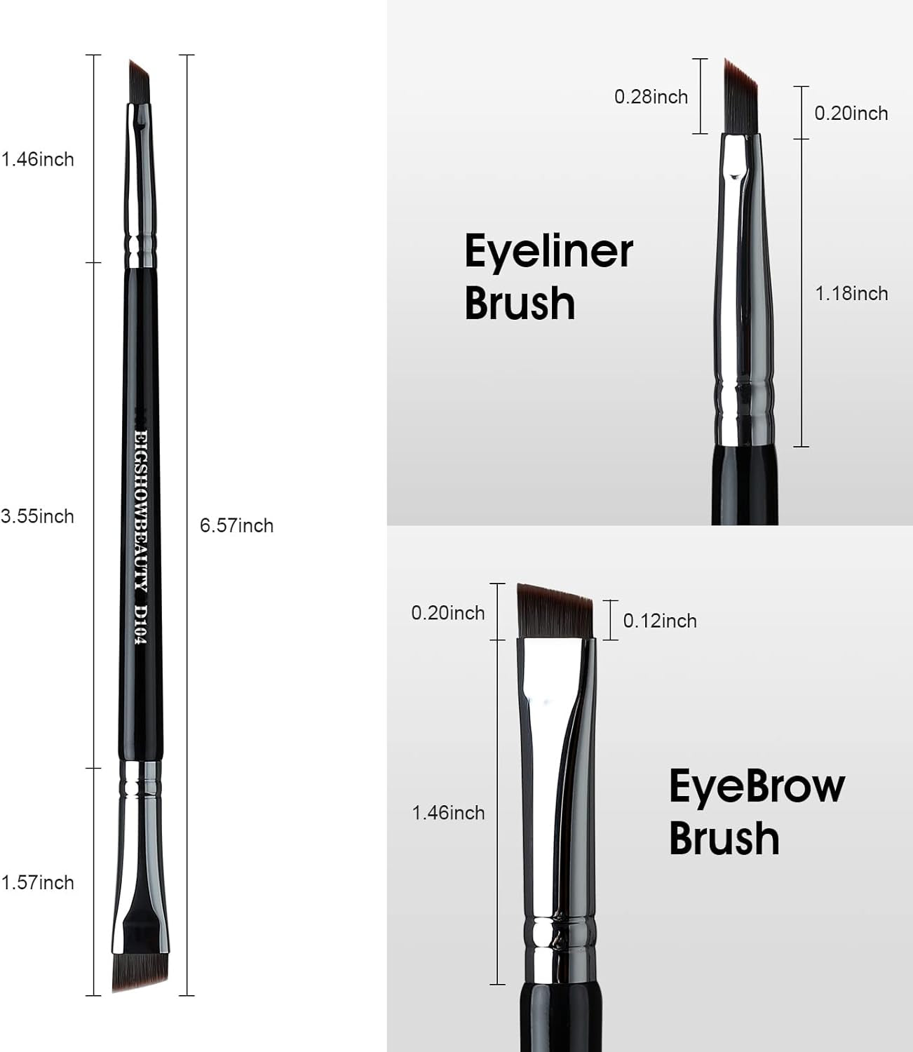 Eyebrow Brush & Eyeliner Brush, beauty Double-Ended Angled Eye Brow Brush and Eye Liner Brush, Two-In-One Eyeliner Brush Fine Point with Brow Brush, One Brush for Two Uses