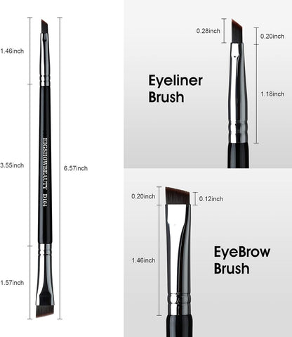 Eyebrow Brush & Eyeliner Brush, beauty Double-Ended Angled Eye Brow Brush and Eye Liner Brush, Two-In-One Eyeliner Brush Fine Point with Brow Brush, One Brush for Two Uses