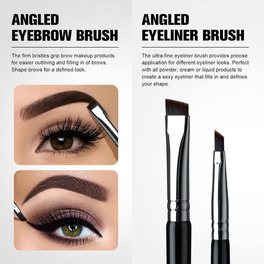 Eyebrow Brush & Eyeliner Brush, beauty Double-Ended Angled Eye Brow Brush and Eye Liner Brush, Two-In-One Eyeliner Brush Fine Point with Brow Brush, One Brush for Two Uses