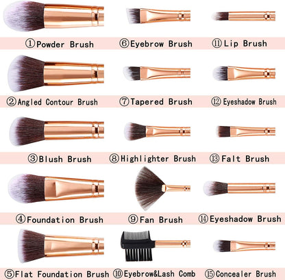 Makeup Brushes  15Pcs Marble Makeup Brush Set Premium Synthetic Kabuki Powder Blush Contour Foundation Concealer Eyeshadow Brushes with Makeup Sponge Make up Tool